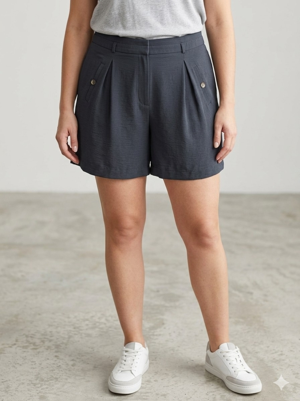 SOHO Apparel Ltd. Navy Pleated High Rise Dress Shorts Size 12 Office Minimalist